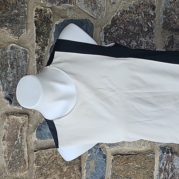 Theory White & Black Viscose Round Neck color block Sleeveless Dress Size 10 - Picture 2 of 9